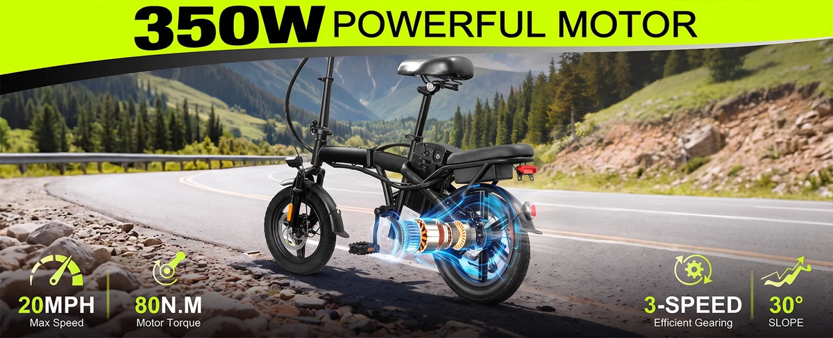 Lightweight Folding Electric Bike for Adults 48V 750W Peak Power 20MPH 18-22 Miles Range 14Inch Disc Brake Commuter E-bike