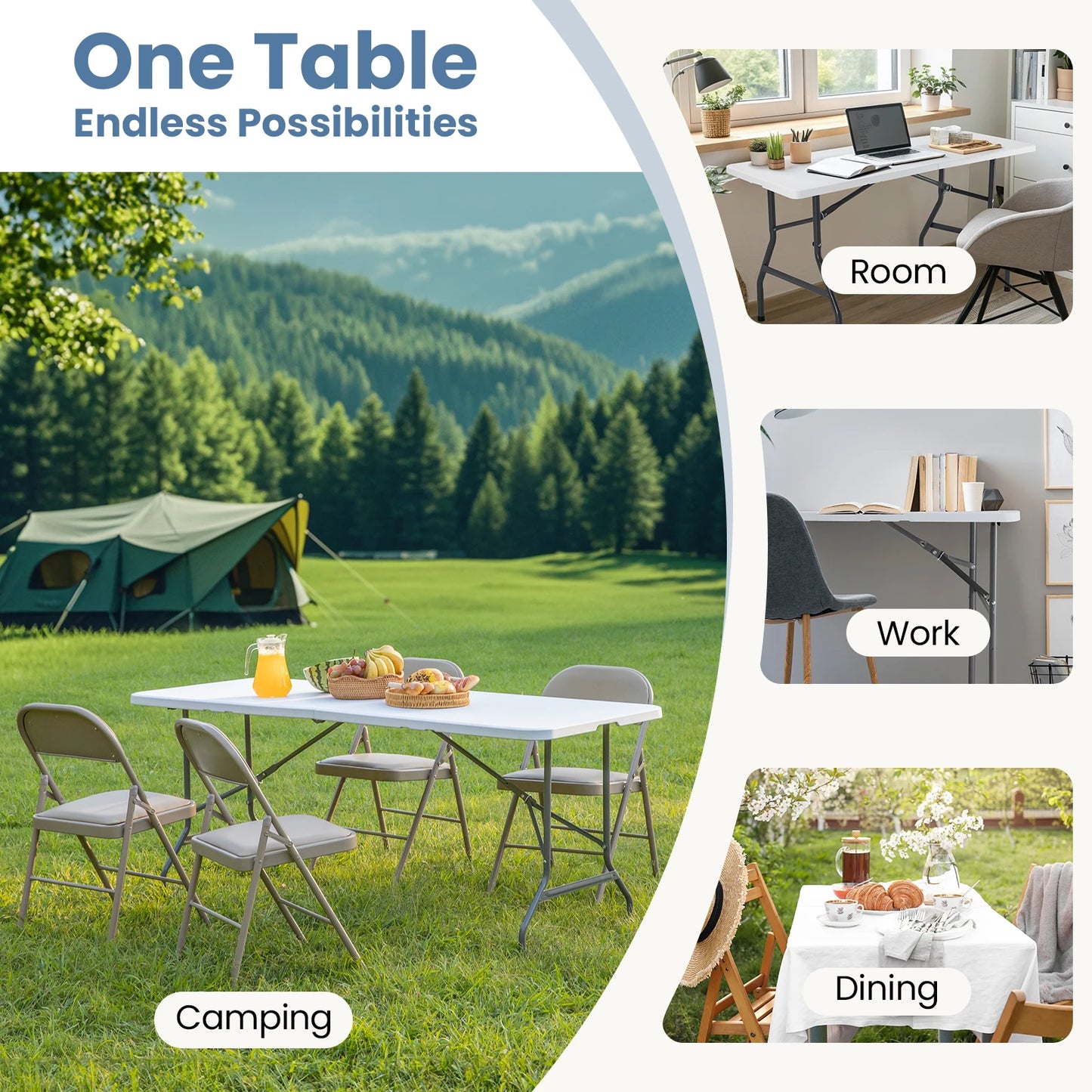 Portable Folding Outdoor Camping Table Camping Hiking Heavy Duty Foldable Table with Carrying Handle Safety Lock For Camping Furniture
