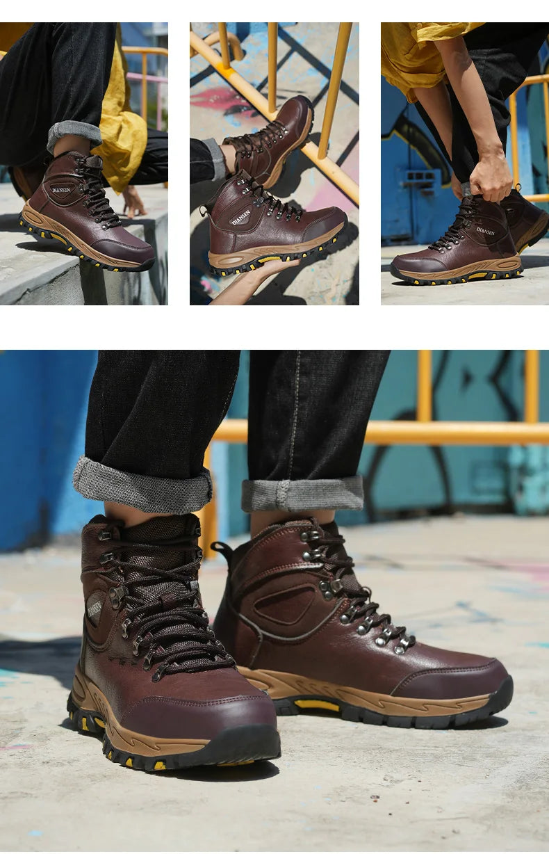 Waterproof Leather Indestructible Men Work Safety Boots Outdoor Military Boots Anti-smash Anti-puncture Industrial Shoes Male