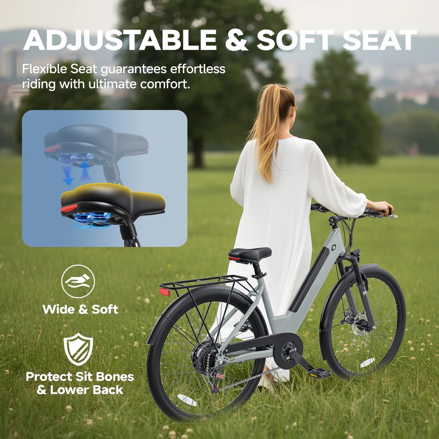 1000W  Ebike, 26" Comfort Step-Through Electric City Bike, 48V 10.4ah Removable Battery, Soft Seat, Perfect For Seniors
