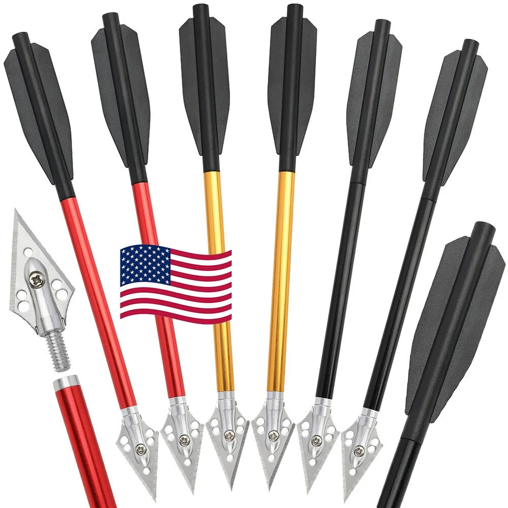 12pcs Archery Aluminium Arrows Black/Gold/Red 6.7 inch Crossbow Bolt Blade Arrowheads Hunting Shooting Target Outdoor Sports