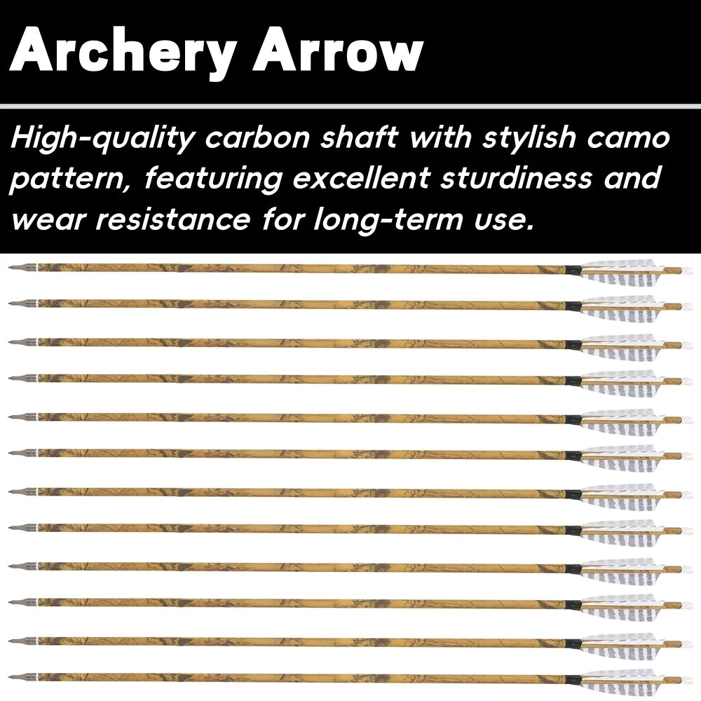 Mixed Carbon Arrows 30 Inch Spine 500 with Turkey Feathers for Compound Recurve Traditional Bow Target Shooting Practice