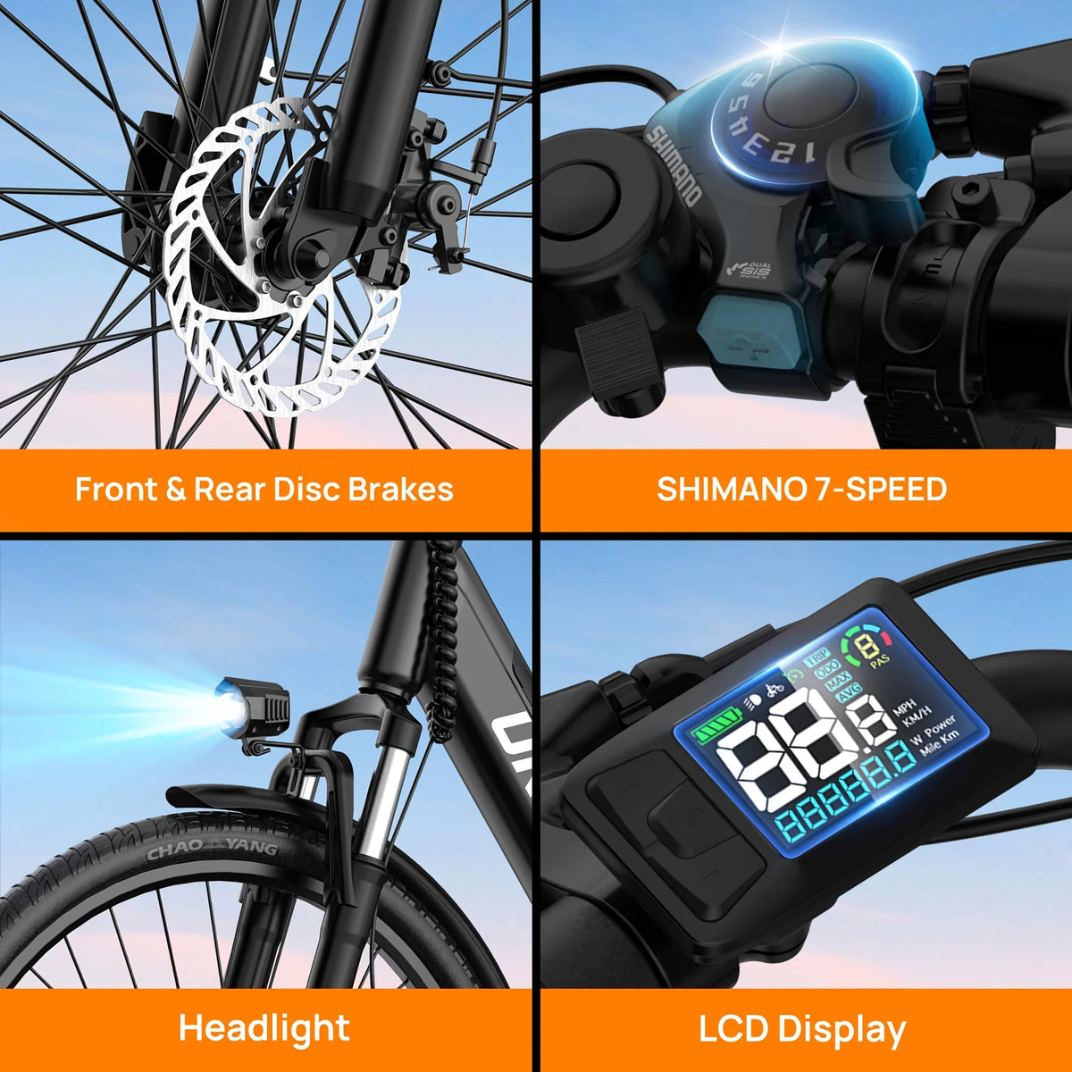 E26 E-Bike 26x2 Inch Tires 48V 10.4Ah Removable Battery LCD Display 7-Speed Hydraulic Disc Brake Adult City Electric Bicycle