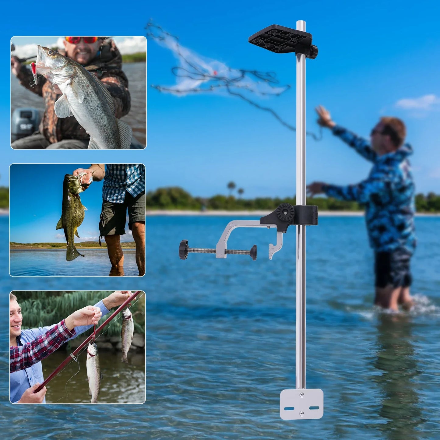 Portable Fish Finder Mount, Universal Fish Finder Bracket w/360° Adjustable Rotatable Transducer Pole Mount for Boat Canoes