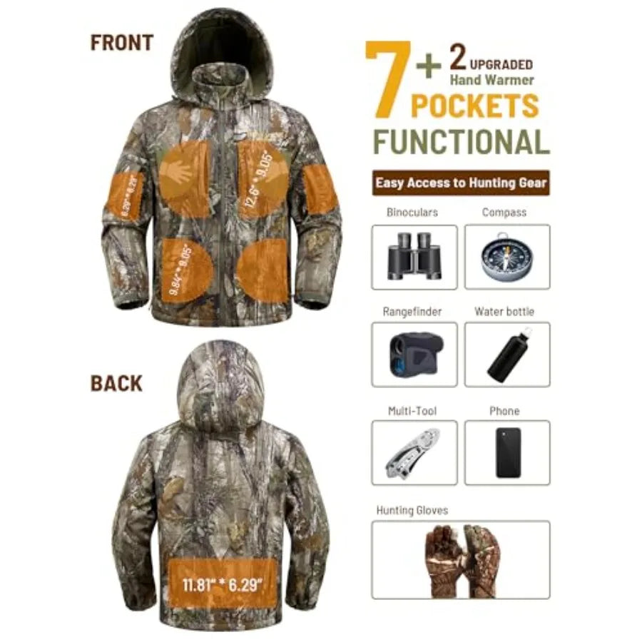 Camo Hunting Jackets for Men Warm Fleece Lined Hunting Jacket with Hood Quiet Water Resistant Hunting Clothes