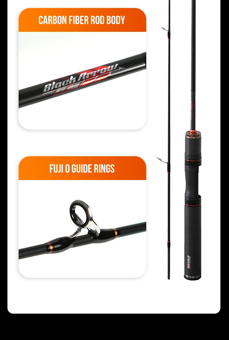 Black Arrow Spining Baitcasting Fishing Rod 4.92FT LureWeight 0.8-10gUL Carbon Fiber FUJI O Guide Rings BFS Two Sections