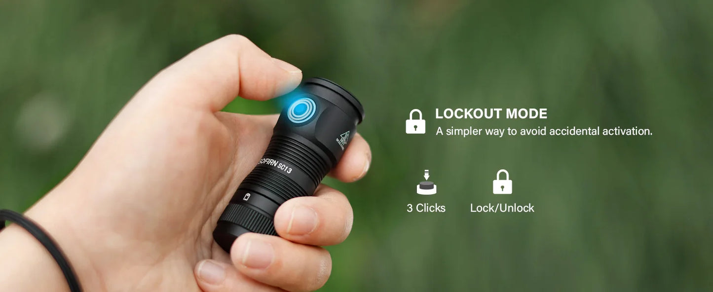Mini SC13 SST40 LED 1300lm Tactical 18350 Rechargeable Flashlight 6000K Keychain Light with Magnetic