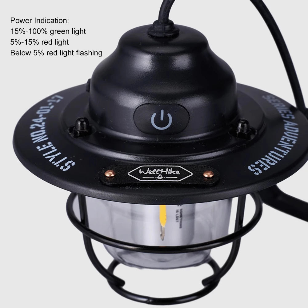 LED Camping Lantern Dimming Emergency Lamp Type C Charging Retro Camping Light 4 Light Modes Multifunction for Fishing Camping