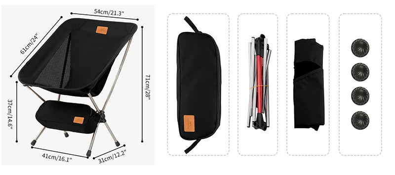 Portable Folding Camping Chair Ultralight Backpacking Chair with Anti-Sinking Feet Folding Hiking Fishing Chair