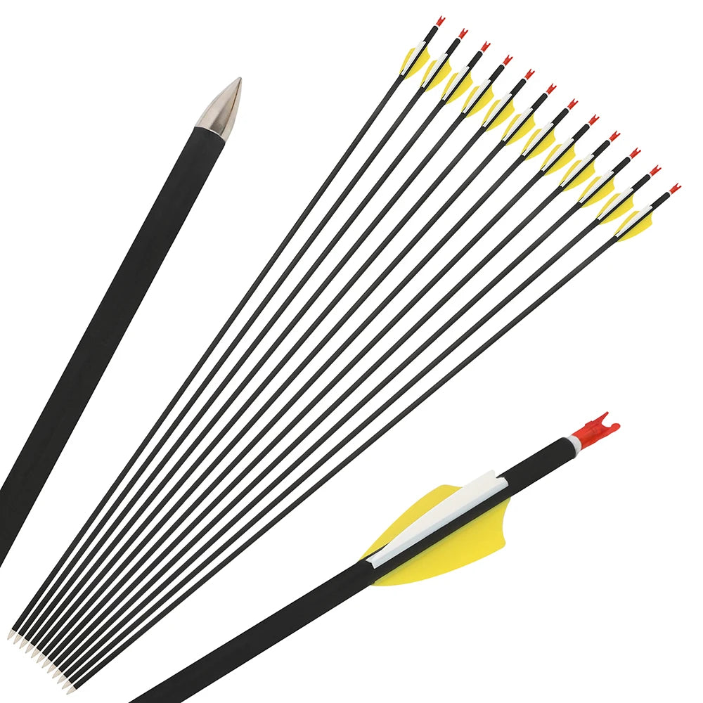 Mixed Carbon Arrows 12pcs Arrows SP1000 ID4.2mm Shaft 1.75" Rubber Vanes for Adults Bow Hunting Shooting Target Accessories