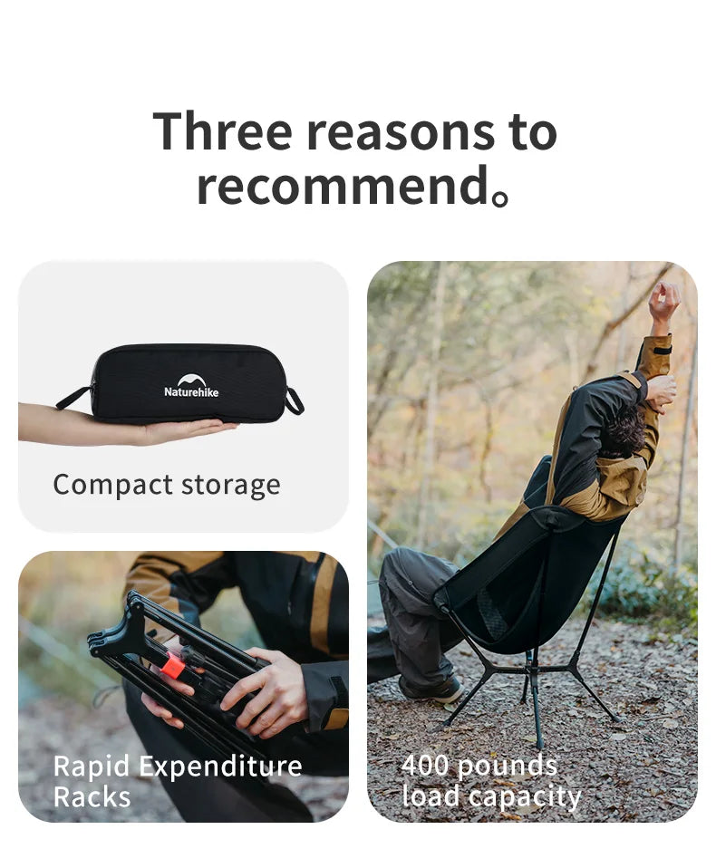 Ultralight Folding Camping Chair Aluminum Alloy Fishing Chair 200kg Load Portable Compact Backpacking Hiking Chair