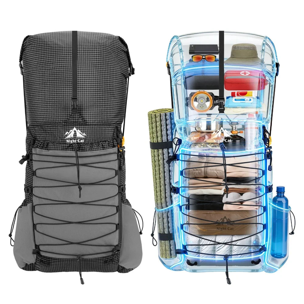 Internal-frame Hiking Backpcack: 50L / 60L / 70L Roll Top Lightweight Travel Backpack with Rain Cover for Men Women Hiking Camping Backpacking