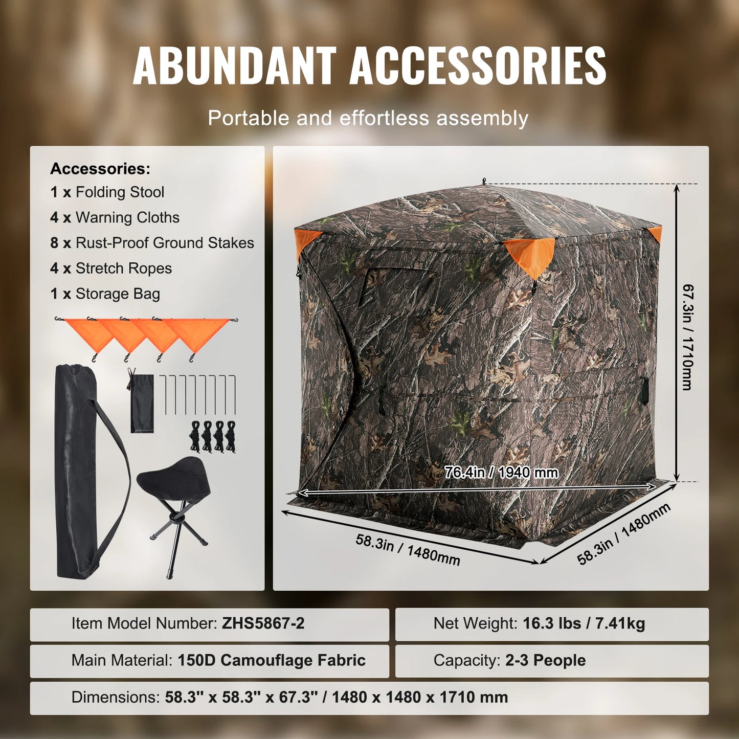 Hunting Blind  270° See Through Ground Blind 1-2 Person for Hunting  See Through Mesh for Turkey and Deer Hunting