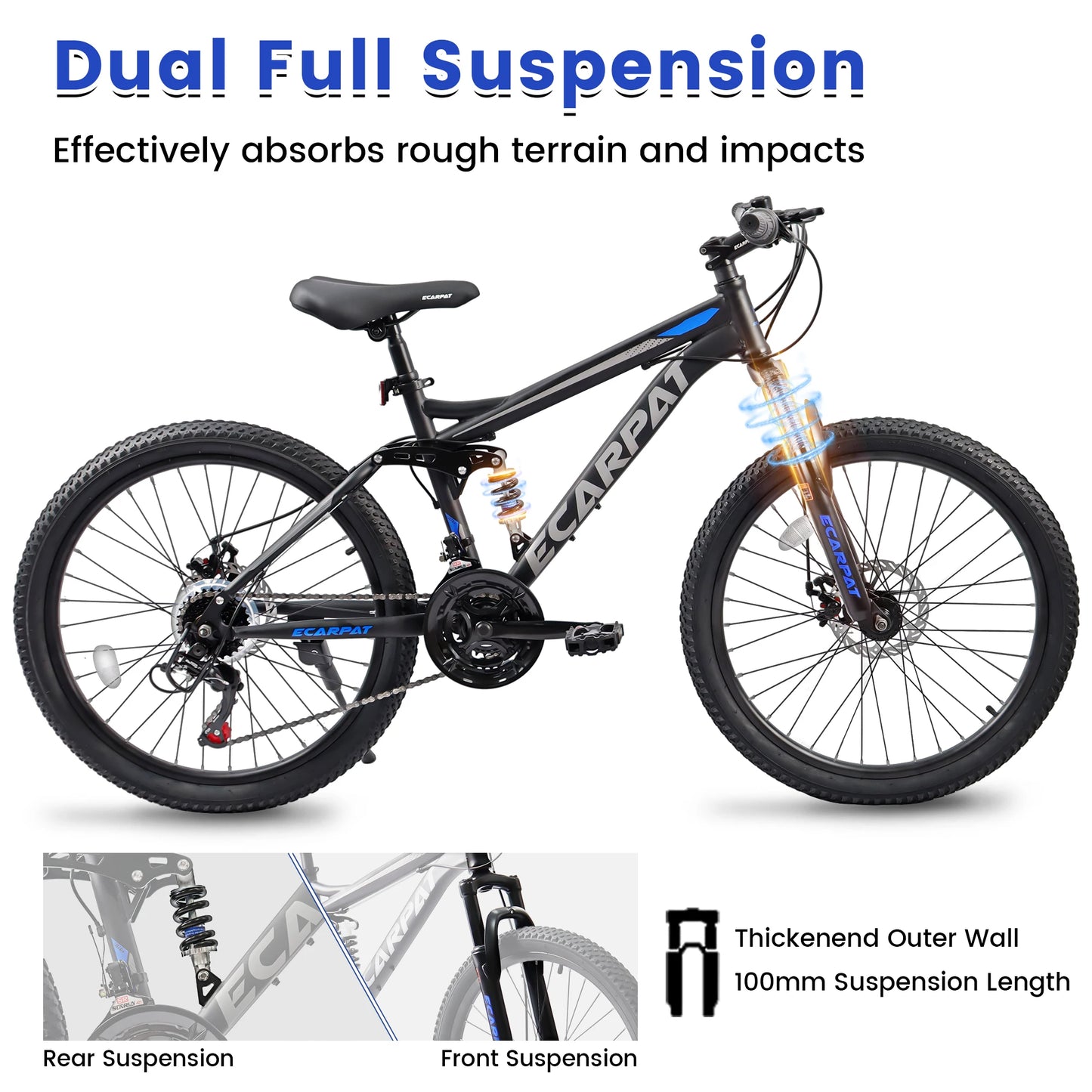 Dual Full Suspension Mountain Bike 24/26/27.5 Inch, Mens Women Teenagers Boy Girl Mountain Bike, 21-Speed Disc Bicycles