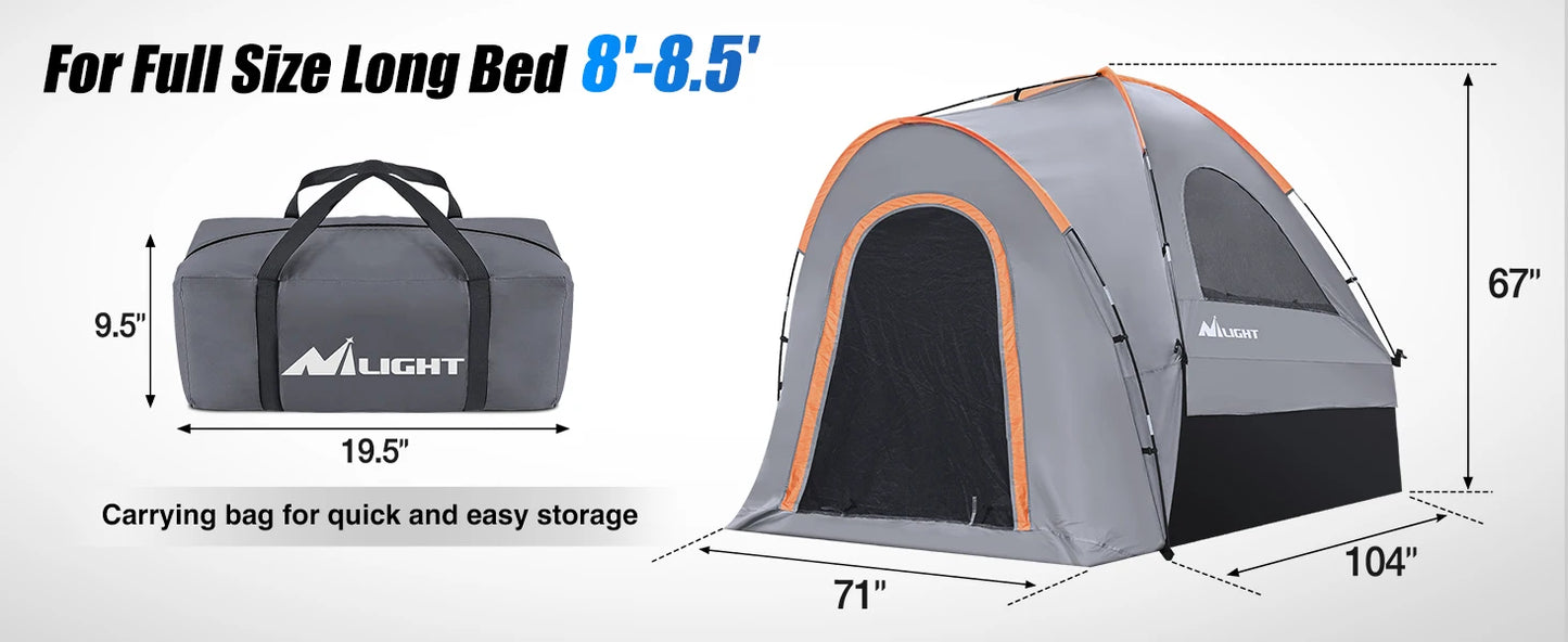 Truck Bed Tent, Pickup Tent 2 Person Waterproof PU2000mm Double Layer for Full Size Truck Camping Outdoor Travel, 8-8.5FT / 5.2-5.8 FT / 6.4-6.7 FT, Portable Pickup Camping Tent for Outdoor Road Trip Adventure