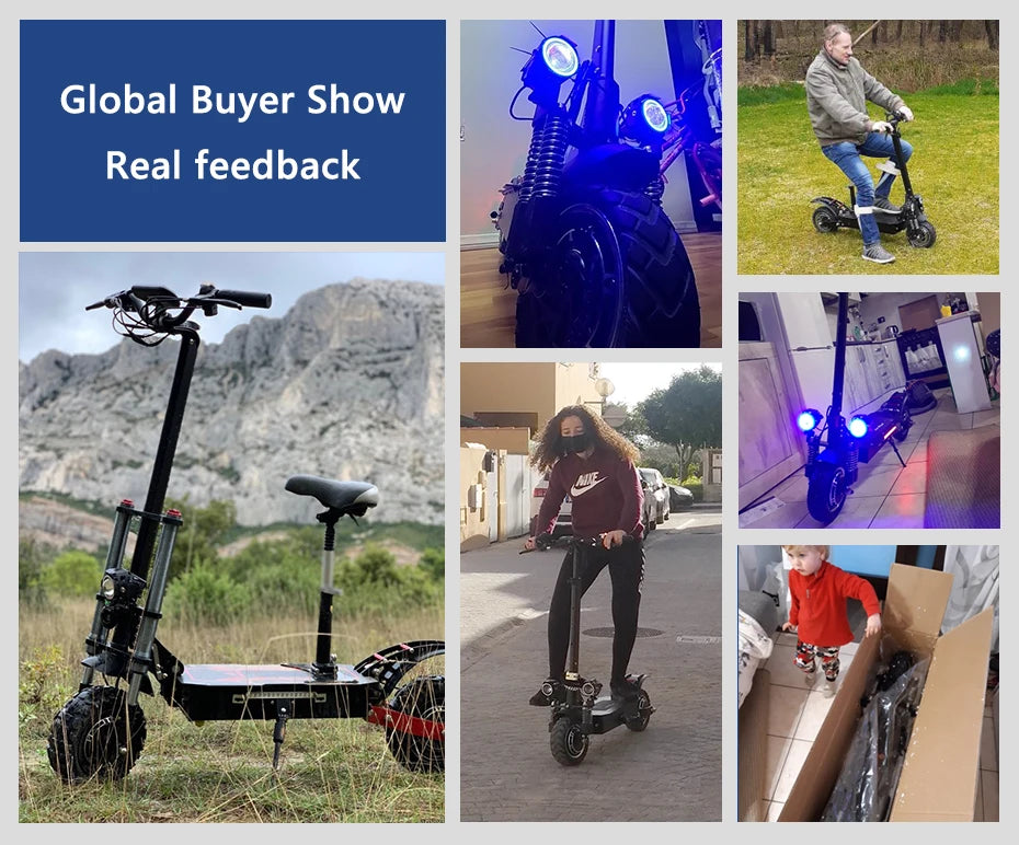 60-85KM/H Fast Electric Scooter for Adults, 1200W-6000W High Power E Scooter Single/Dual Motor, 48V 52V 60V 72V Long Range 40-100KM, 10Ah-30Ah Battery, 11 Inch Off Road Fat Tire All Terrain Electric Scooter with Dual Suspensi