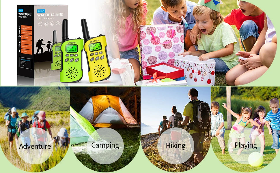 Walkie Talkies 4 Packs Rechargeable  for kids, Long Range Flashlight 8 Channel, USB Type C for Camping, Hiking, Gifts