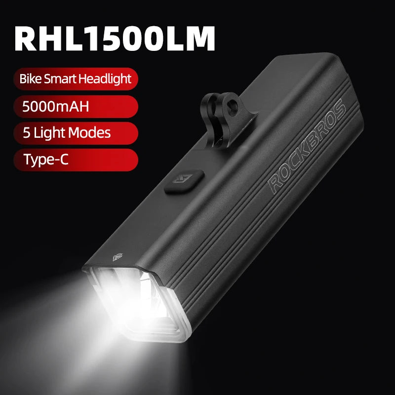 Bicycle Light 1500LM Aluminum Alloy Type-C Charging Smart Bike Front Lights Hanging Version LED Lamp Cycling Headlights