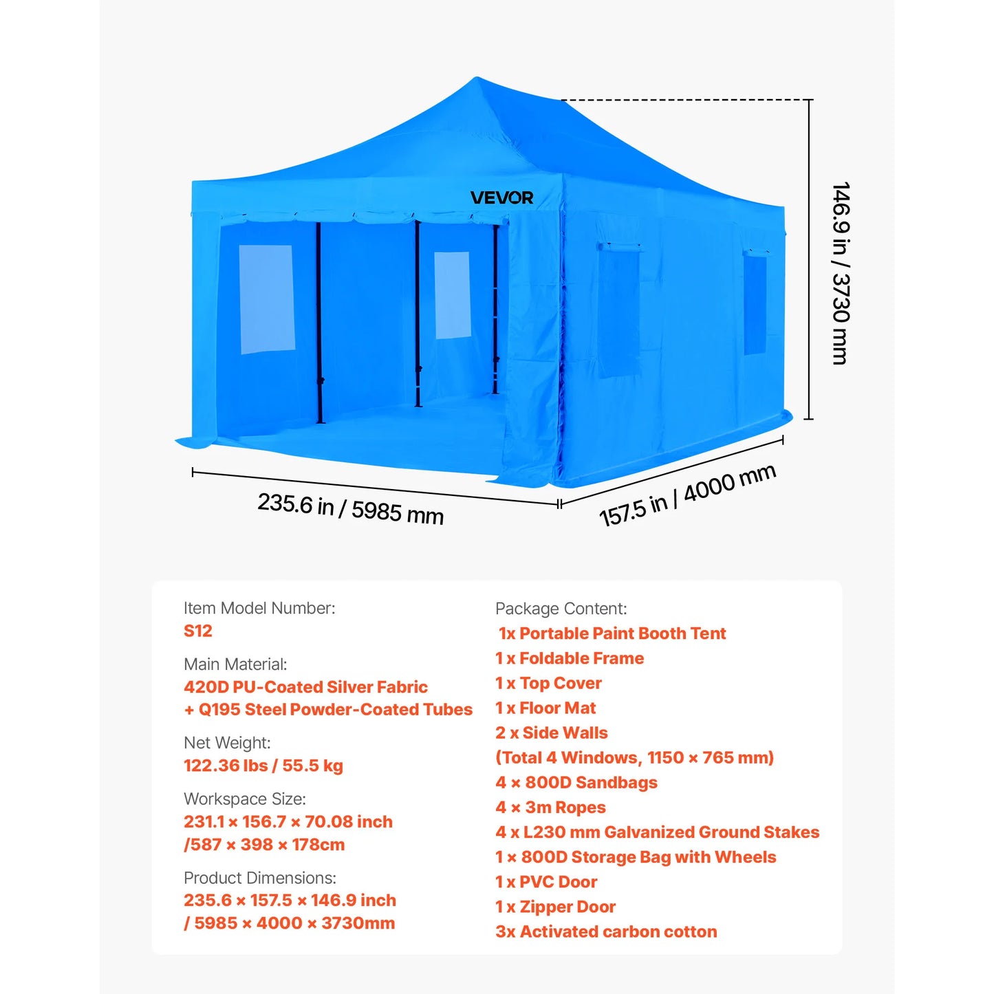 Portable Paint Booth Tent Painting Tent Station Spray Shelter w Built-in Floor Large Space Oxford Spray Painting Tents