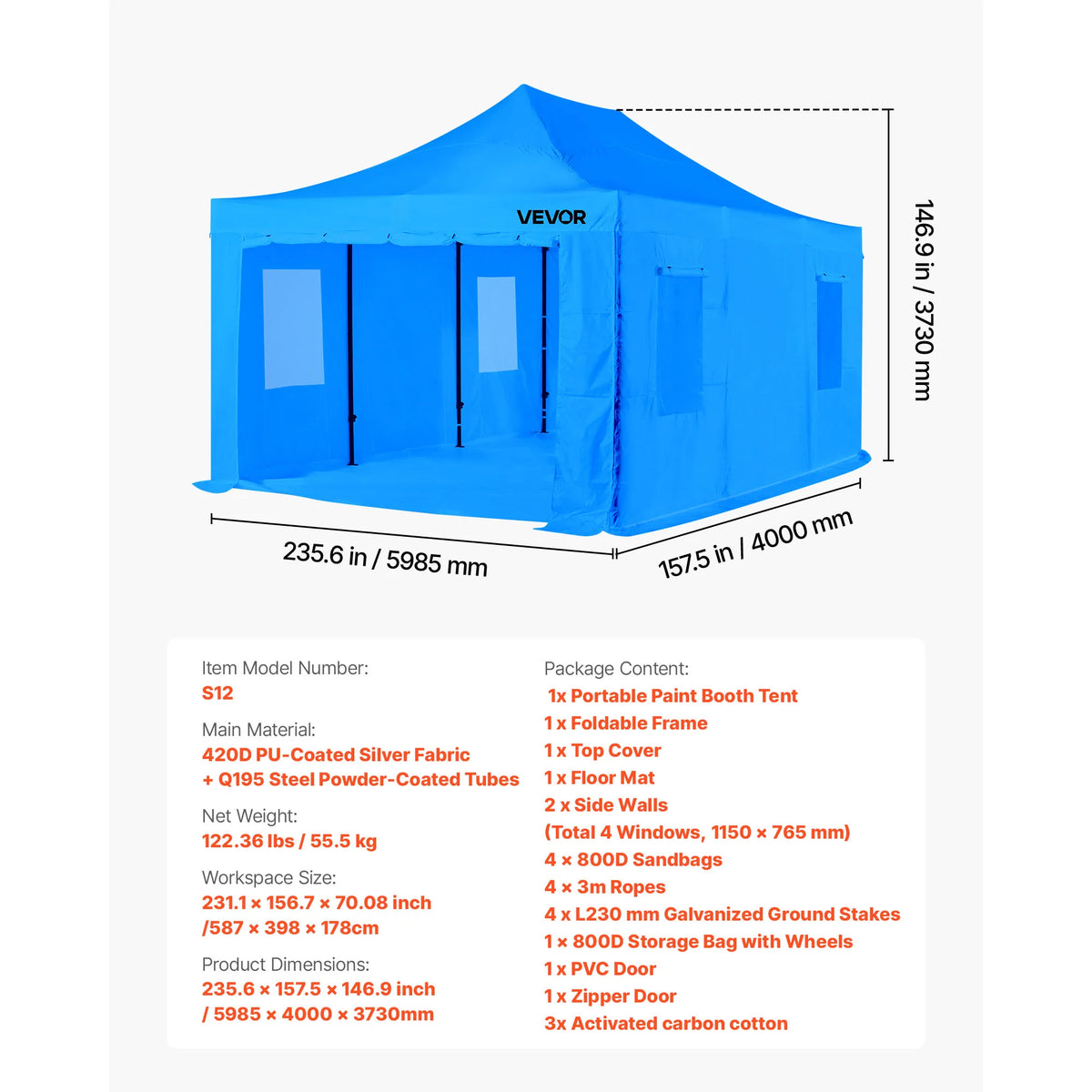 Portable Paint Booth Tent Painting Tent Station Spray Shelter w Built-in Floor Large Space Oxford Spray Painting Tents