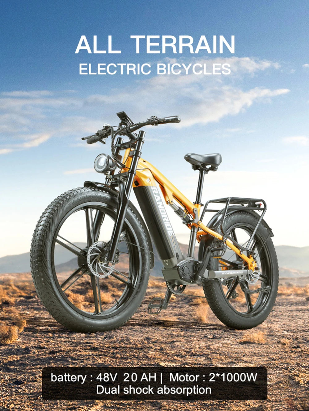 Electric Bicycle 2000W Motor 48V 20Ah Battery 50km/h E-Bike 26x4 Inch Tire Off-road Electric Bike Mountain Ebike Snowmobile Bike