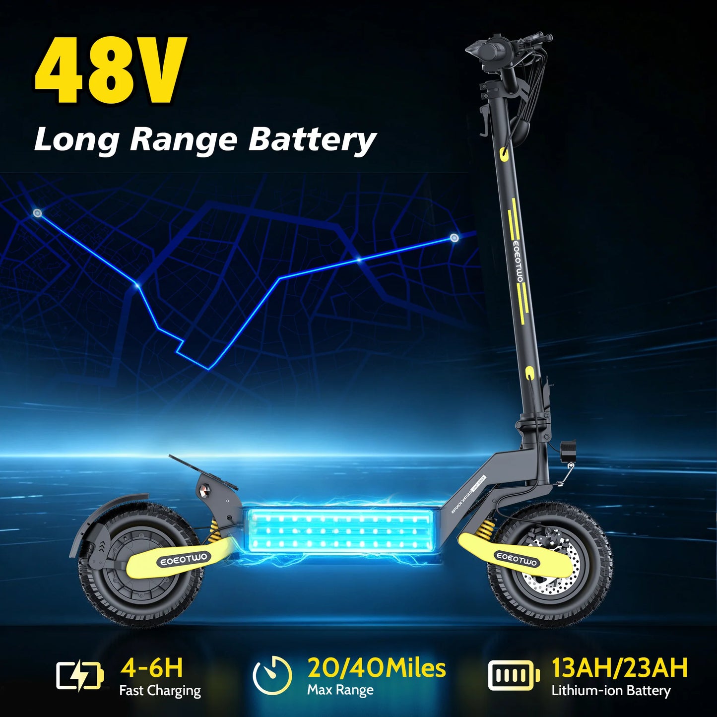 1200W Off Road Electric Scooter for Adults 48V Long Range E-Scooter 30MPH Fast Speed 11" Tubeless Tire Foldable Kick Scooter