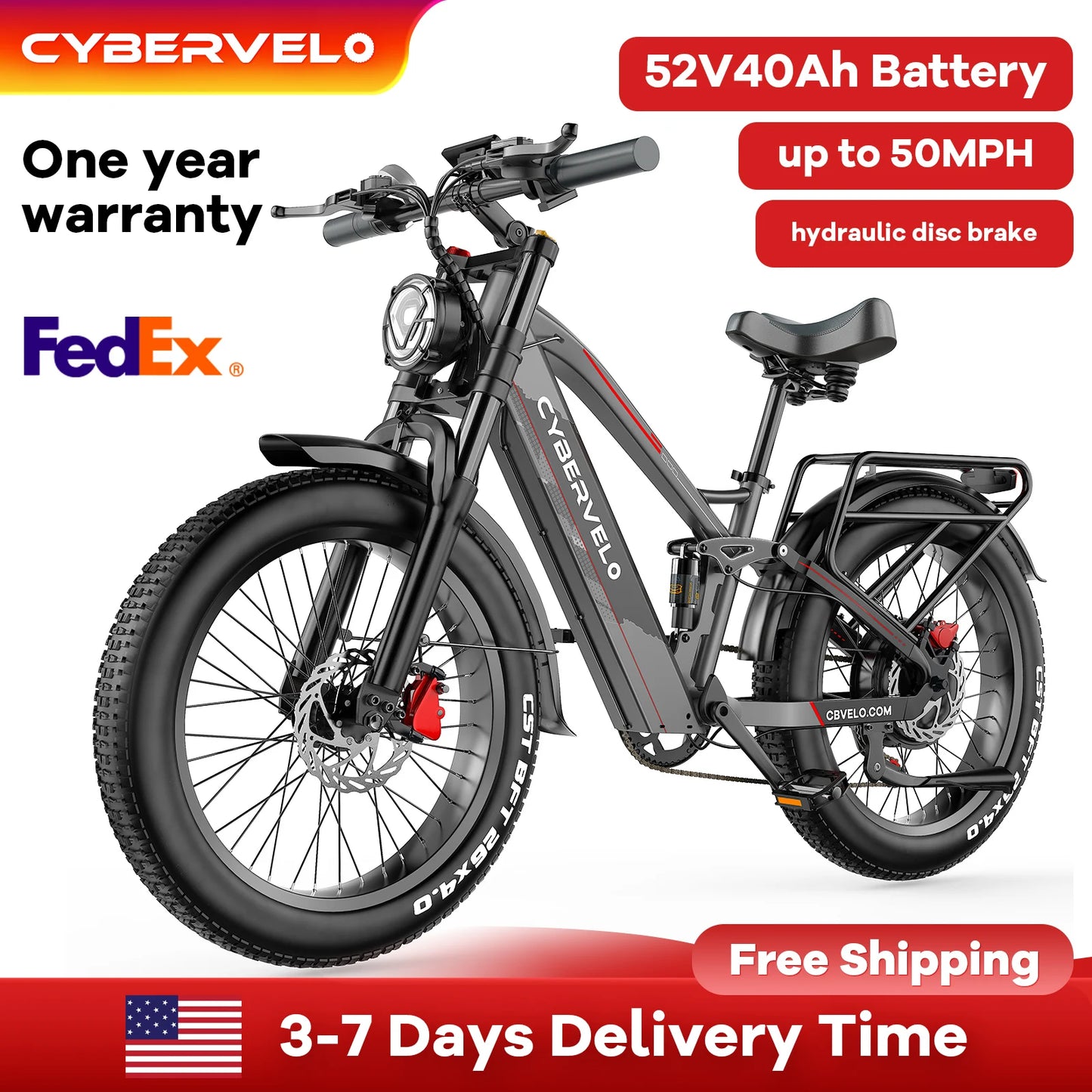 Strong Power Ebike, 5000W Motor Off Road Electric Bike, 100 Miles Long Range, 26"x4.0” Fat Tire, 60V 50Ah Big Battery EK9
