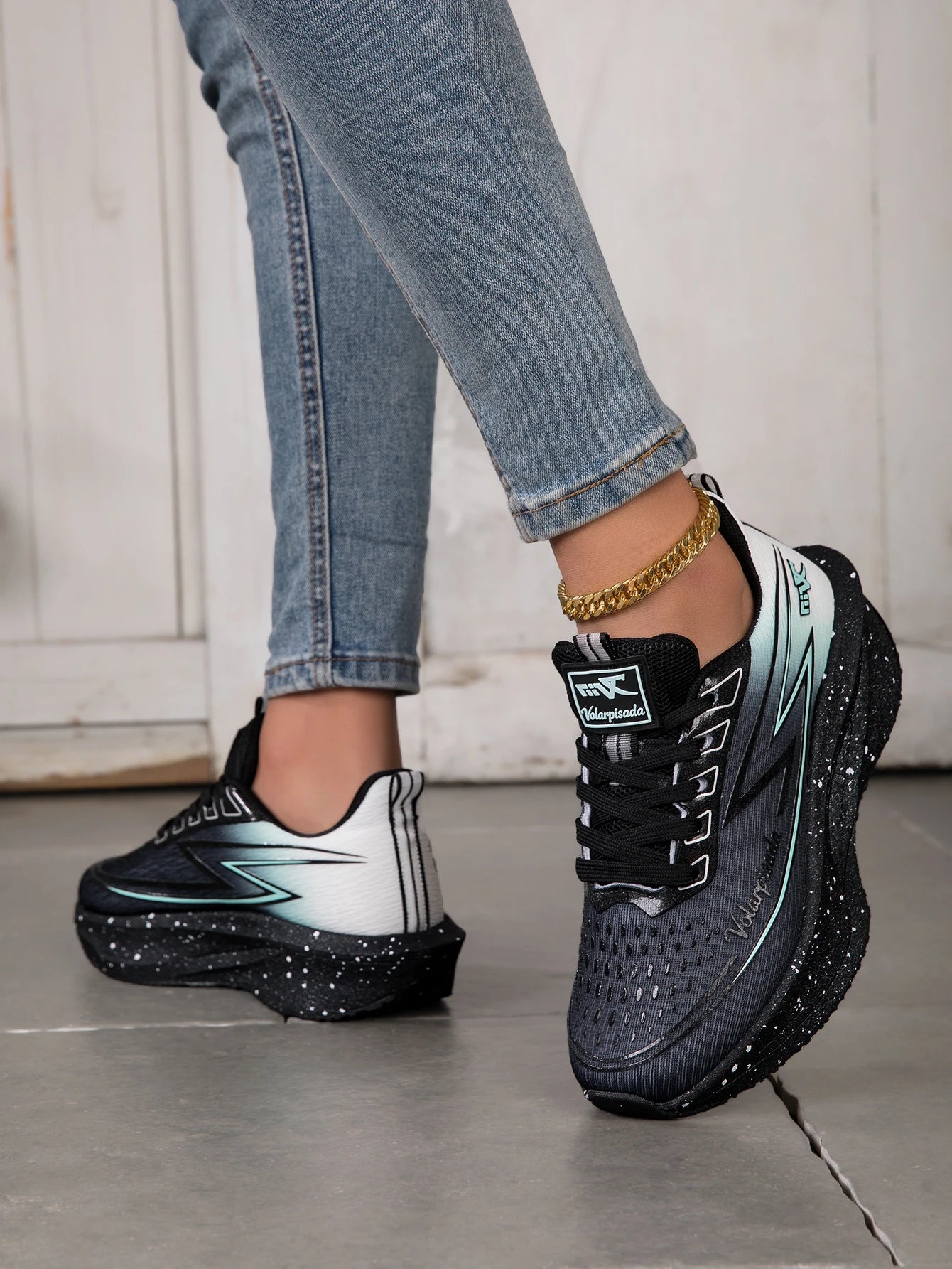 Women Gradient Lightning Print Running Sneakers Breathable Flying Weave Mesh Light Cushion Non Slip Shock Absorb Athletic Gym Jogging Sport Shoes