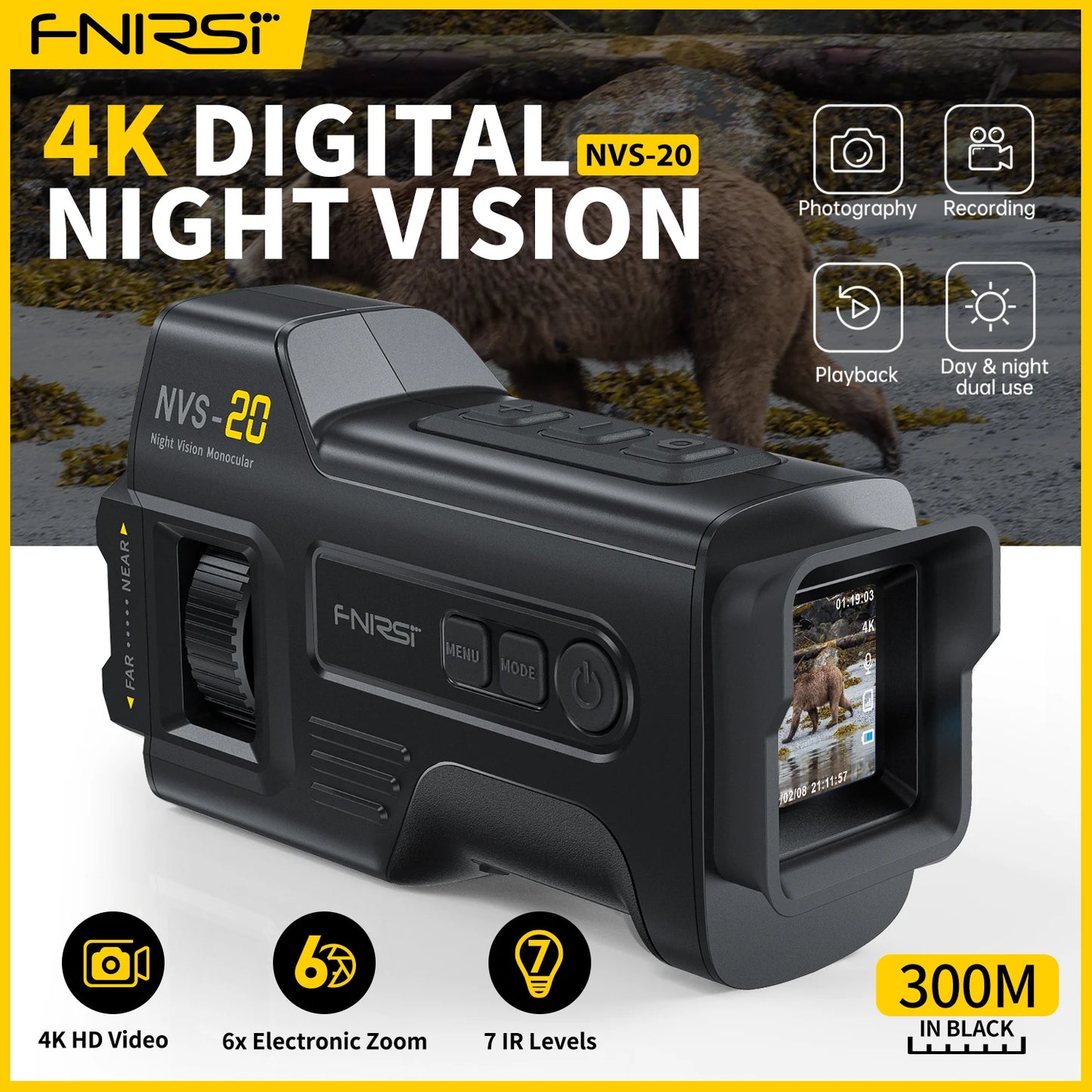 Telescope NVS-20 4K HD Monocular Night Vision Goggles 6X Digital Zoom 300m Hunting Camping Scope Day and Night Dual Use