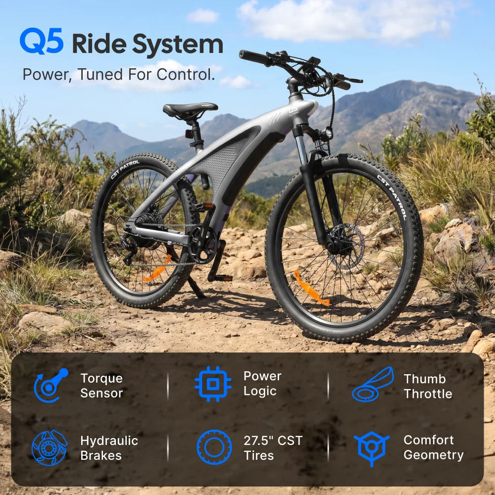 HX Q5 Ebike 2000W Torque Sensor Adults Electric Bike 85Nm 57KM/H Electric Bicycle 27.5“ Removable Battery Electric Mountain Bike