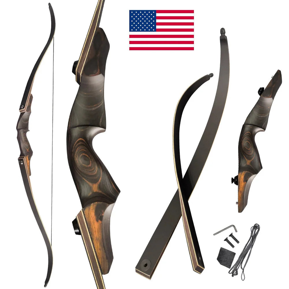 60inch Takedown Recurve Bow 40-60lbs Bamboo Core Limbs 15" Wooded Riser Right Hand Archery Hunting Shooting Target Split Bow