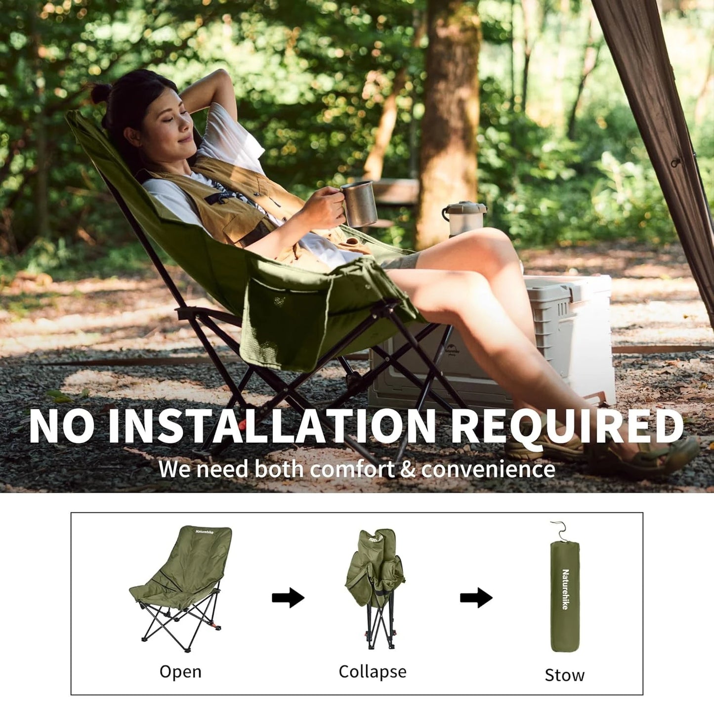High Back Moon Chair Camping Outdoor Fishing Folding Gather Adjustable Lounge Chair Portable Picnic Leisure Seat