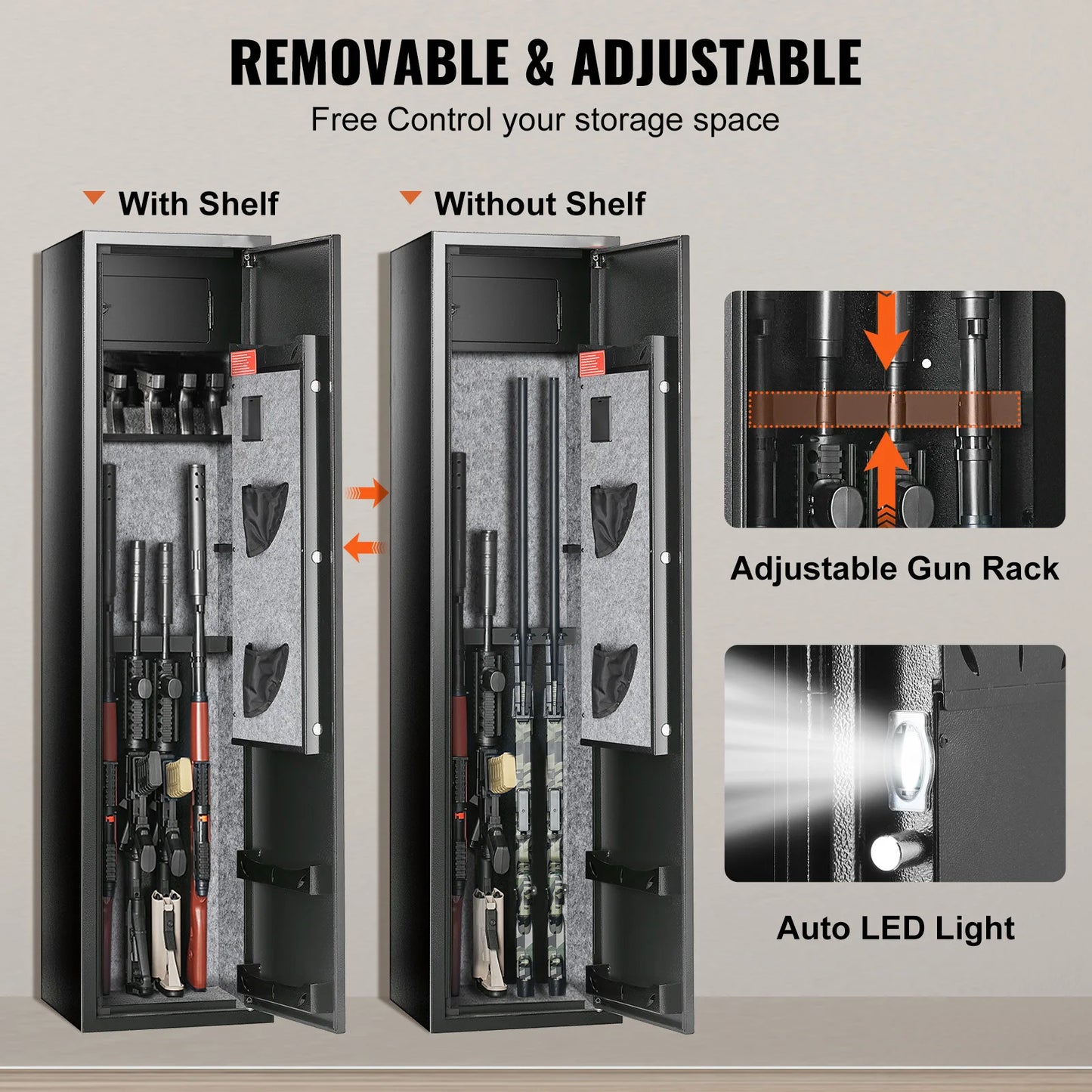 3-8 Rifles Gun Safe with Digital Keypad & Lock Gun Storage Cabinet with Removable Storage Shelf for Long Gun Pistols