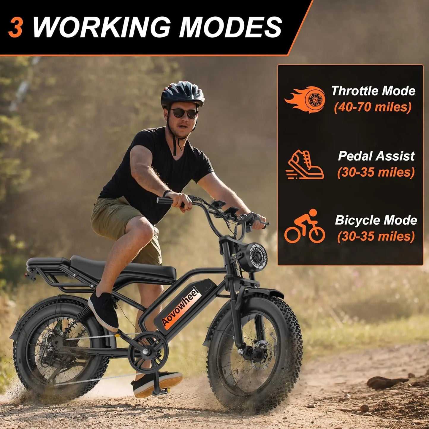 AW2PROElectric Bike 1500W 20" Fat Tire 31mph Top Speed 70 Miles Range for Road Sand Mountain Snow Electric Motorcycle