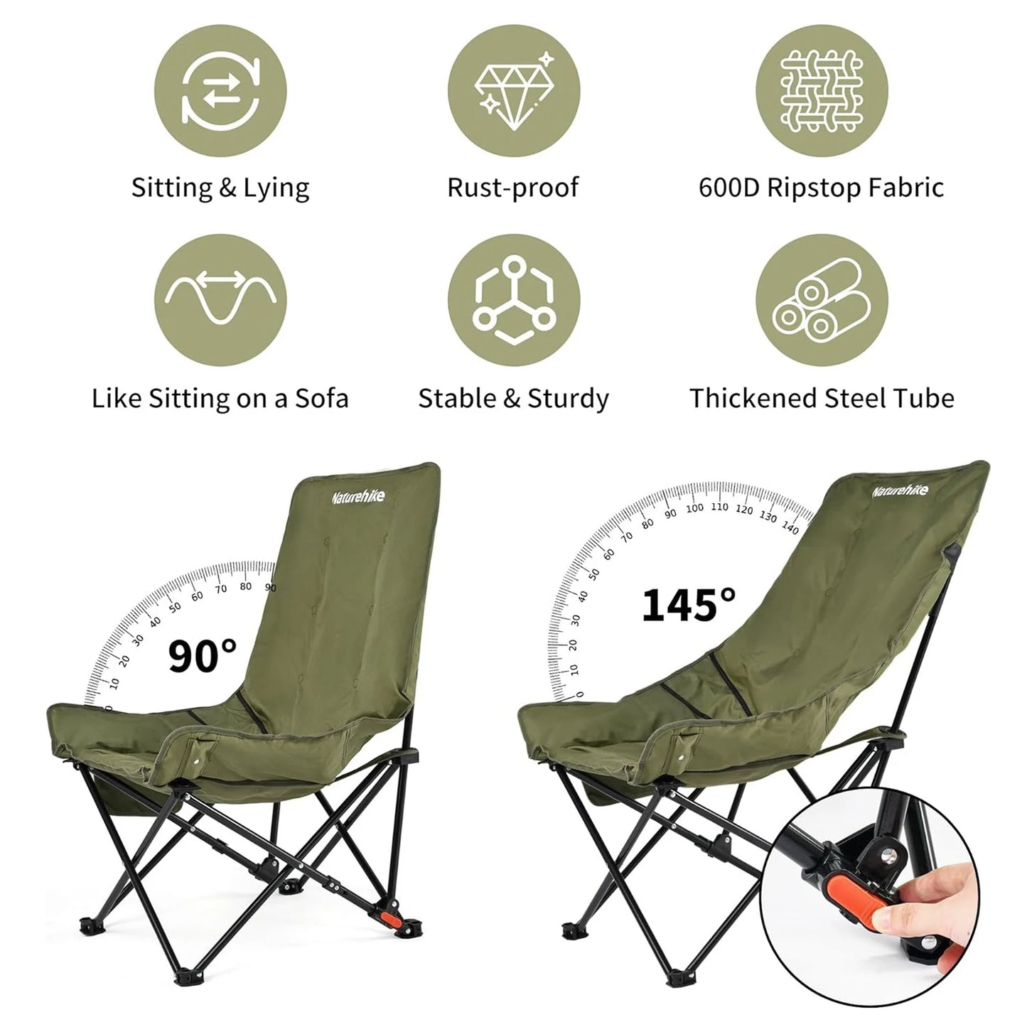 High Back Moon Chair Camping Outdoor Fishing Folding Gather Adjustable Lounge Chair Portable Picnic Leisure Seat