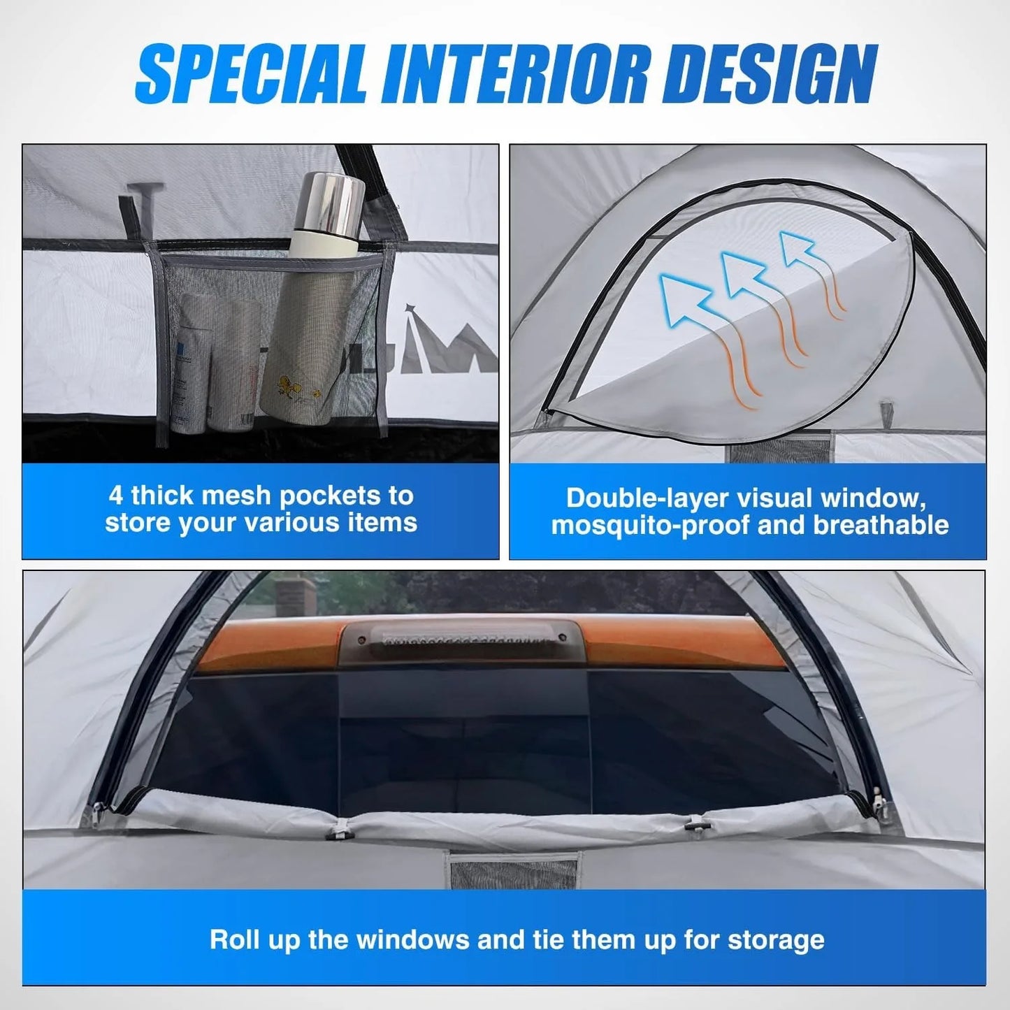 Truck Bed Tent, Pickup Tent 2 Person Waterproof PU2000mm Double Layer for Full Size Truck Camping Outdoor Travel, 8-8.5FT / 5.2-5.8 FT / 6.4-6.7 FT, Portable Pickup Camping Tent for Outdoor Road Trip Adventure