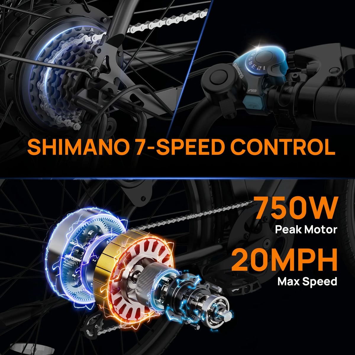 750W E-Bike Commuter 26x2" Tires 48V 10.4Ah Removable LCD Display 20MPH Speed 7-Speeds Hydraulic Disc Brakes for Adults