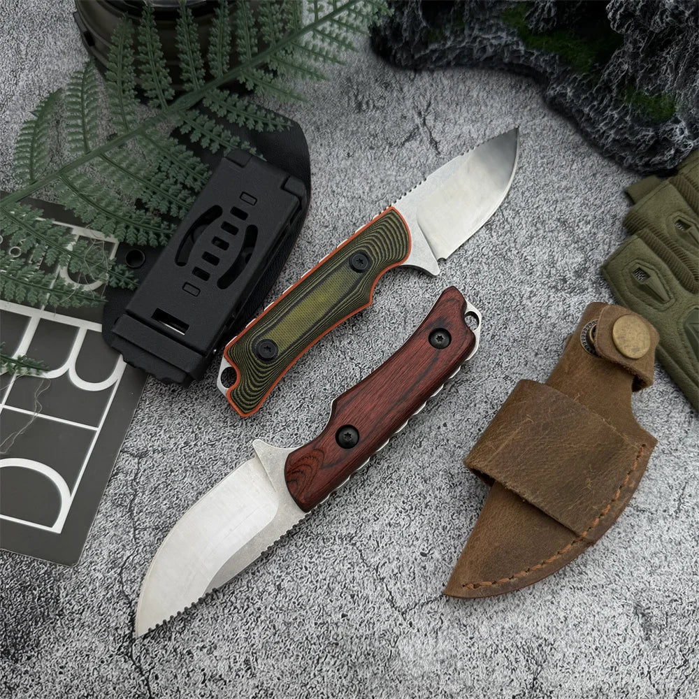 Brand-new Compact Multi-purpose Fixed-blade Knife Leather Sheath Featuring 8Cr13Mov Blade Sturdy Wooden Handle Everyday Knife