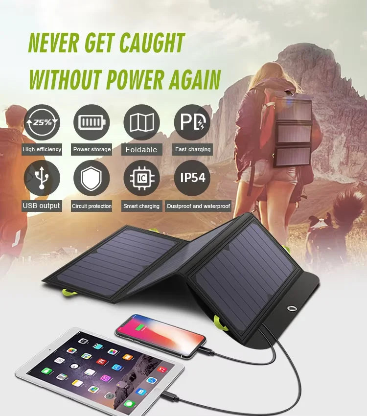 Foldable Solar Panel 5V 21W Portable Solar Charger Waterproof Solar Battery for Mobile Phone Outdoor Camping Hiking RV