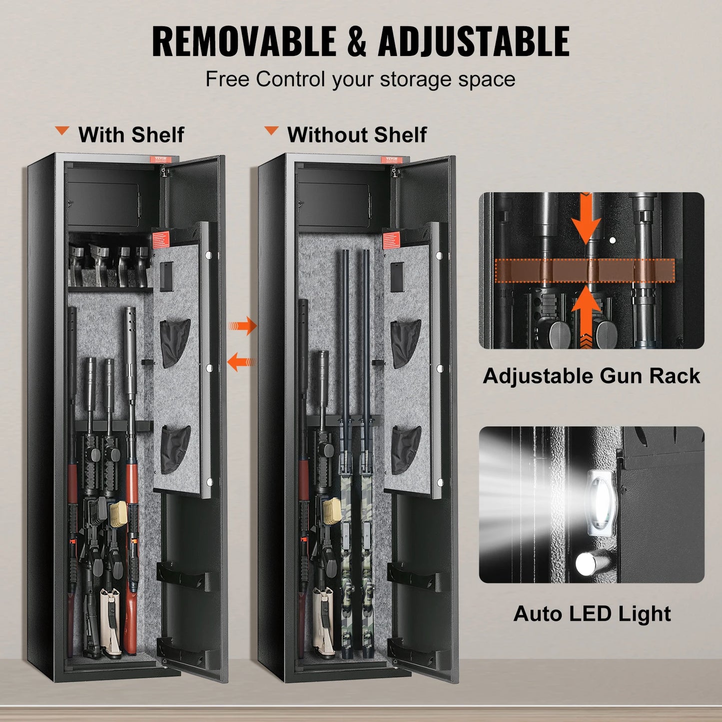 3-8 Rifles Gun Safe with Digital Keypad & Lock Gun Storage Cabinet with Removable Storage Shelf for Home Long Gun Pistols
