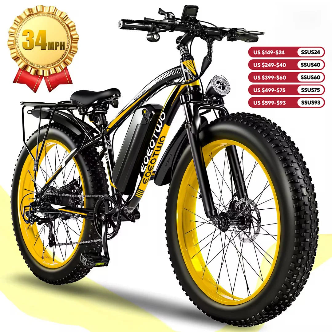 1500W Fat Tire Electric Bike for Adults 26"x4.0 All Terrain Ebike 34MPH Fast Mountain E-Bike 48V Long Range Snow Beach Bicycle