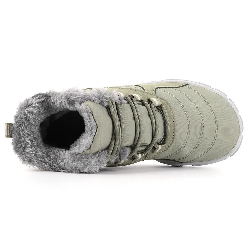 Warm Hike Shoes Non-Slip Waterproof Warm Fur Lined for Women Men (Green 44)