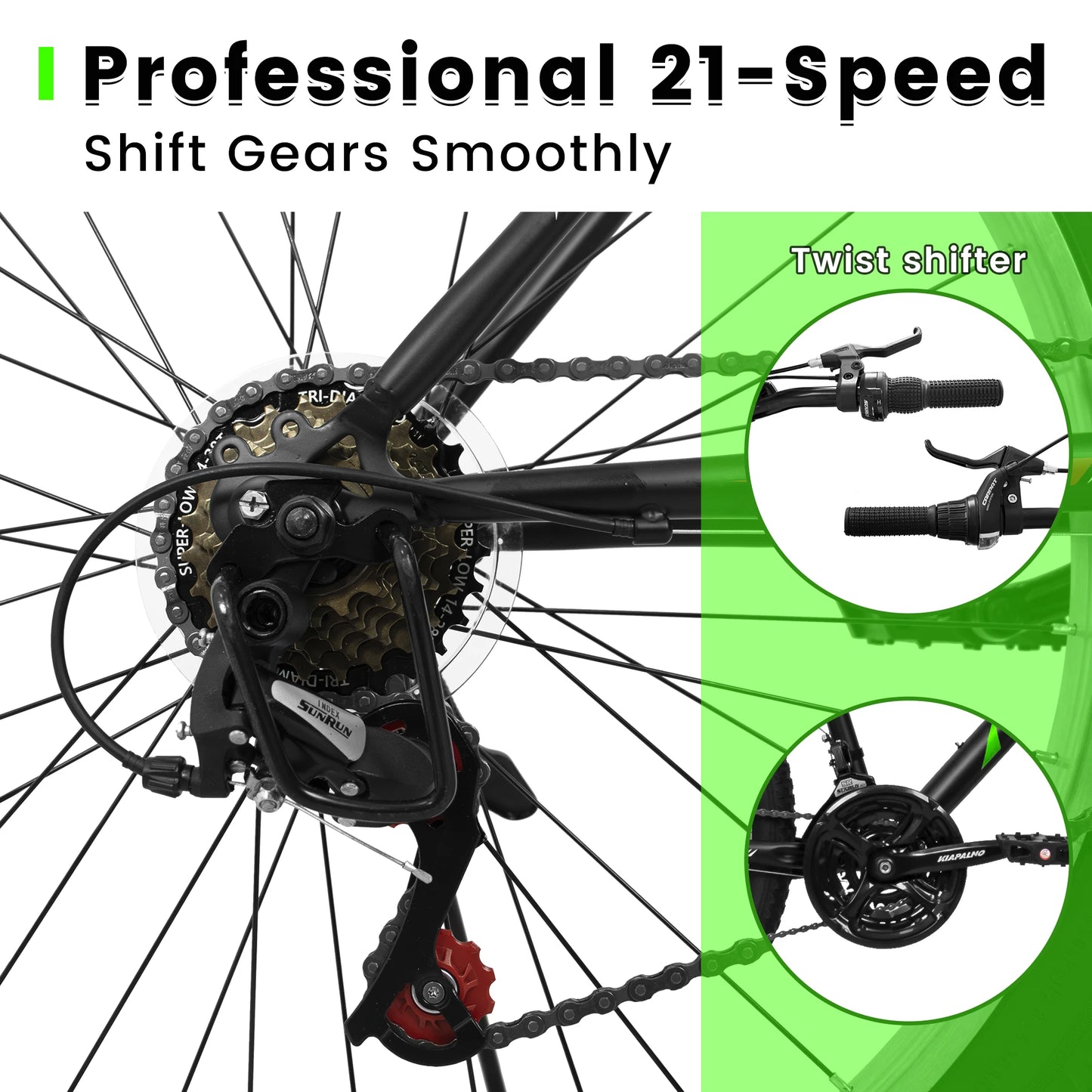 24/26 Inch Mountain Bike for Men Women, 21 Speeds Commuter MTB Bike with Dual V Brake and Steel Frame for Trail Beach Snow