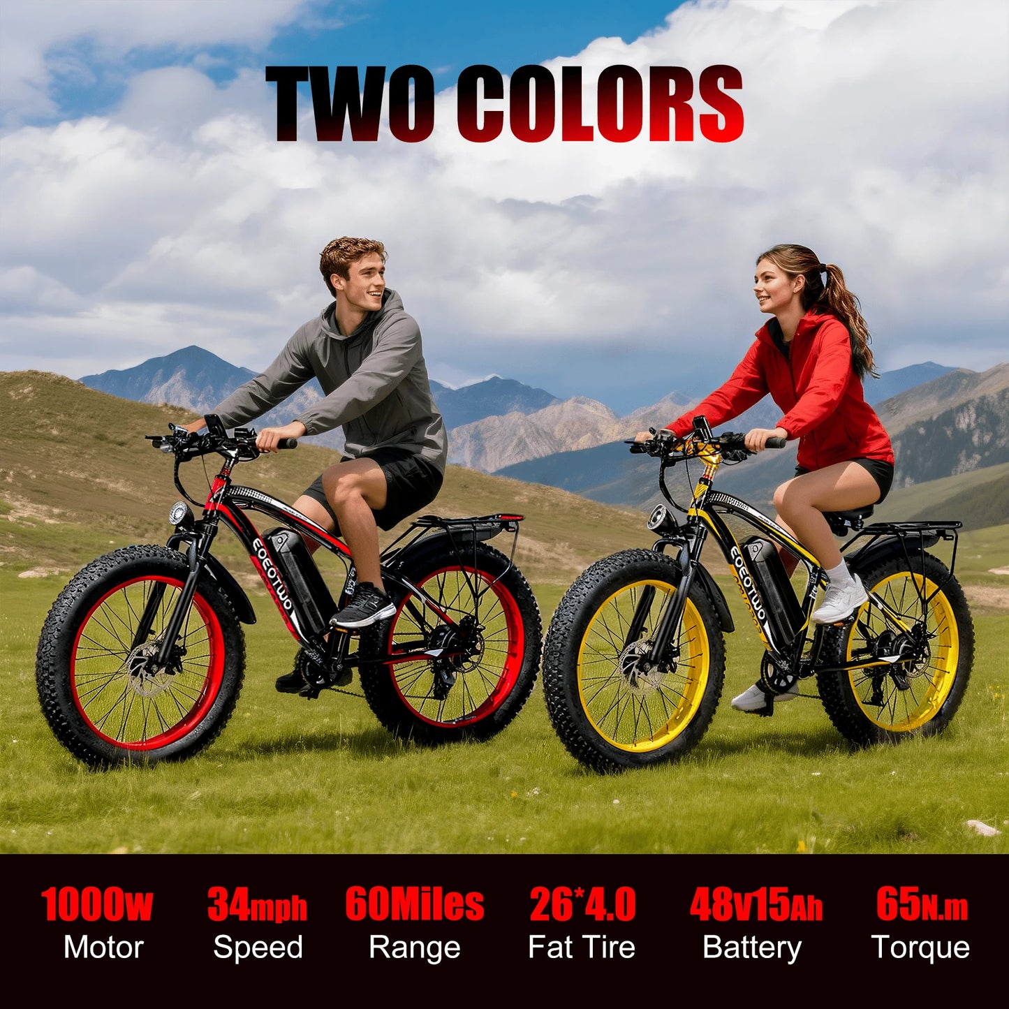 1500W Fat Tire Electric Bike for Adults 26"x4.0 All Terrain Ebike 34MPH Fast Mountain E-Bike 48V Long Range Snow Beach Bicycle