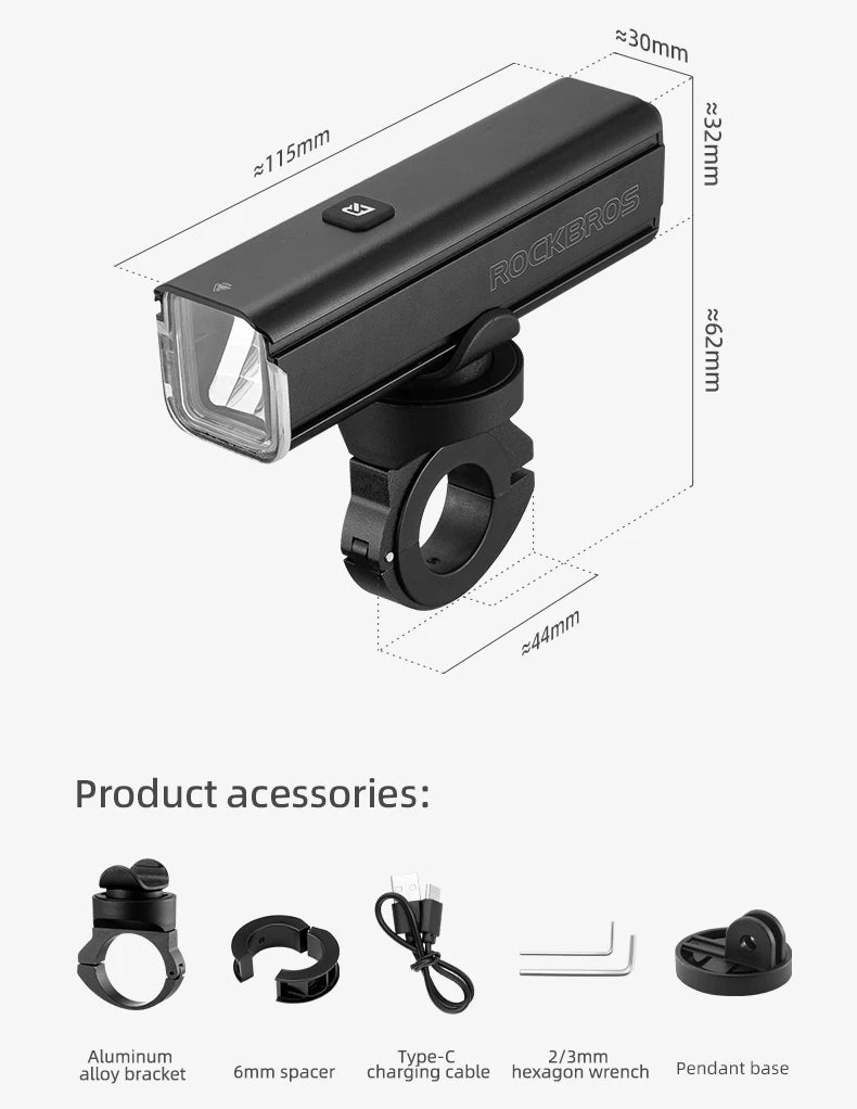 Bicycle Light Type-C Rechargeable Light  MTB Road Bike Light LED Flashlight IPX6 Cycling Outdoor Headlight Accessories