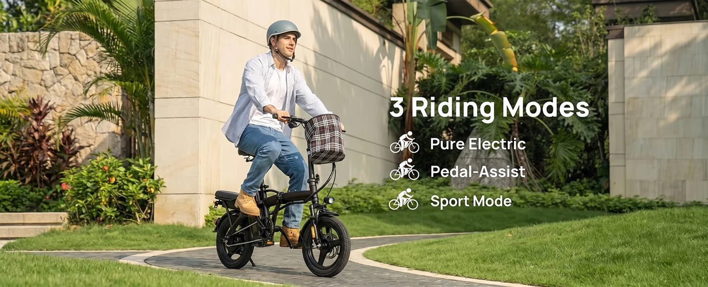 Lightweight Folding Electric Bike for Adults 48V 750W Peak Power 20MPH 18-22 Miles Range 14Inch Disc Brake Commuter E-bike