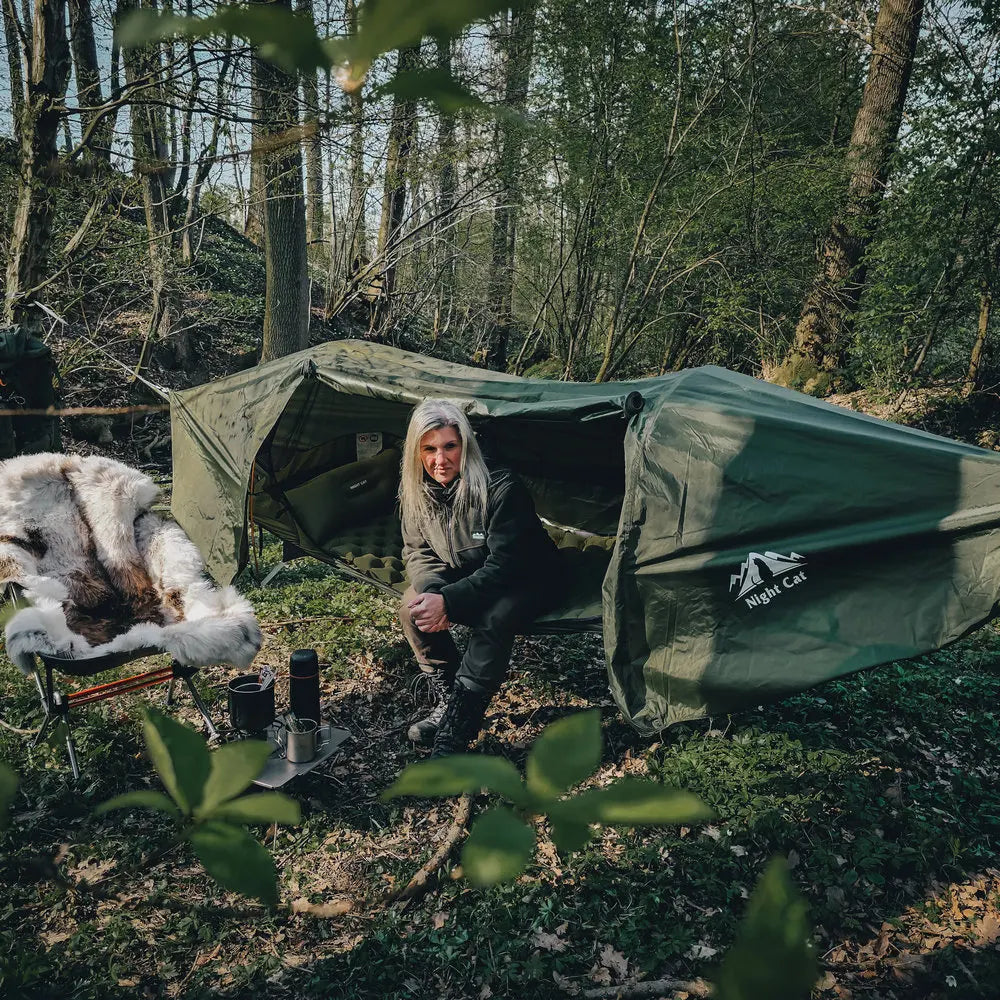Flat Lay Hammock Tent with Mosquito Net Waterproof Rainfly Storage Room
