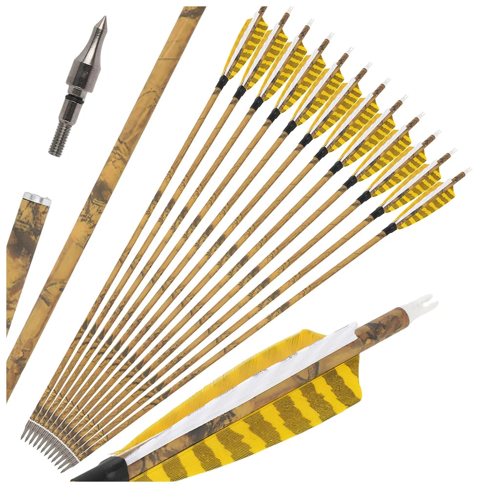 Mixed Carbon Arrows 30 Inch Spine 500 with Turkey Feathers for Compound Recurve Traditional Bow Target Shooting Practice