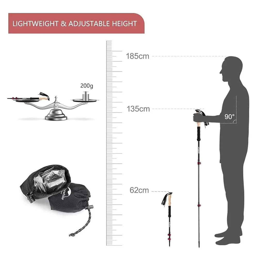 2PCS Trekking Poles Walking Sticks Lightweight Carbon Fiber Collapsible Telescopic Sticks Adjustment Lock Hiking Cane