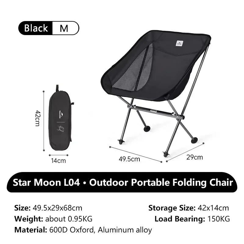 Ultralight Folding Chair L04 150kg Load Capacity for Fishing Picnic Outdoor Hiking Moon Chair Portable Relax Chair